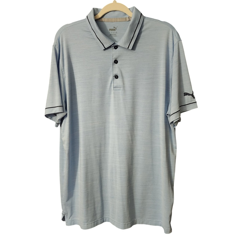 Puma NWOT Mens Cloudspun Polo Shirt Light Blue Prime Golf Invitational Logo Lg